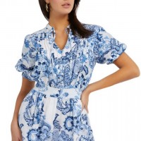 ゲス GUESS Zaren Linen Romper ZAREN linen jumpsuit with floral motifs brand GUESS